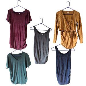 5 maternity shirts and tanks bundle, all fitted, size M